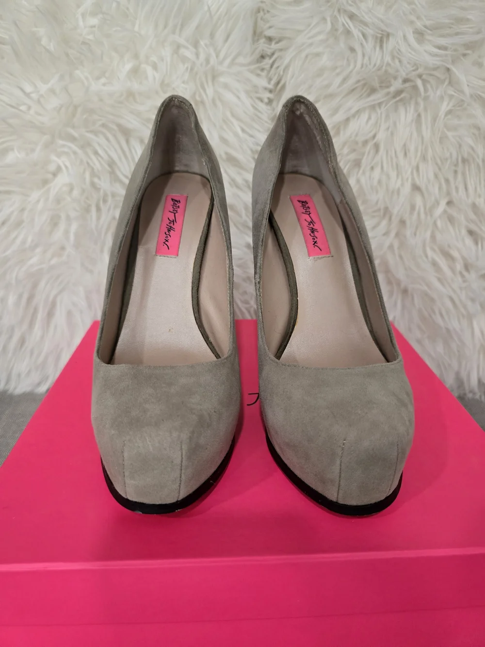 Betsey Johnson Gray Suede Platform Block Heel Pumps